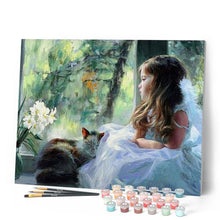 Laden Sie das Bild in den Galerie-Viewer, Malen nach Zahlen für Erwachsene | Kleines Mädchen am Fenster mit ihrer Katze | Figured'Art