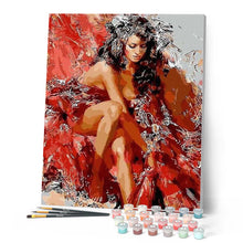 Laden Sie das Bild in den Galerie-Viewer, Malen nach Zahlen für Erwachsene | Stilvolle Frau in rot | Figured'Art