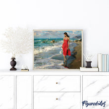 Laden Sie das Bild in den Galerie-Viewer, Malen nach Zahlen für Erwachsene | Meer und Frau in rot | Figured'Art