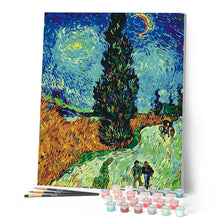 Laden Sie das Bild in den Galerie-Viewer, Malen nach Zahlen für Erwachsene | Landstraße mit Zypresse und Stern – Van Gogh | Figured'Art