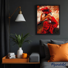 Laden Sie das Bild in den Galerie-Viewer, Malen nach Zahlen für Erwachsene | Frau im roten Kleid und Hut | Figured'Art