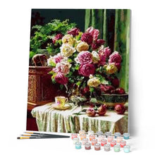Laden Sie das Bild in den Galerie-Viewer, Malen nach Zahlen für Erwachsene | Kaffeetassen und schöner Blumenstrauß | Figured'Art