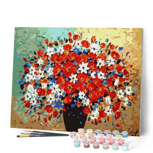 Laden Sie das Bild in den Galerie-Viewer, Malen nach Zahlen für Erwachsene | Blumen in rot, weiss und blau | Figured'Art