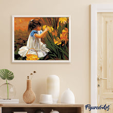 Laden Sie das Bild in den Galerie-Viewer, Malen nach Zahlen für Erwachsene | Blumen pflückendes kleines Mädchen | Figured'Art