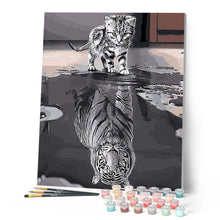 Laden Sie das Bild in den Galerie-Viewer, Malen nach Zahlen für Erwachsene | Katze mit Tiger in der Spiegelung | Figured'Art