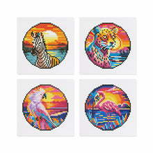 Laden Sie das Bild in den Galerie-Viewer, Mini Diamond Painting 15x20 cm (4 Stück) - Tropische Vögel und Sonnenuntergang