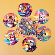 Laden Sie das Bild in den Galerie-Viewer, Malen nach Zahlen 10 cm Untersetzer (6 Stück) - Pop Art Wildtiere