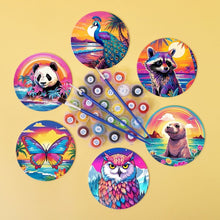 Laden Sie das Bild in den Galerie-Viewer, Malen nach Zahlen 10 cm Untersetzer (6 Stück) - Wildtier-Serie mit Panda, Waschbär und Robbe