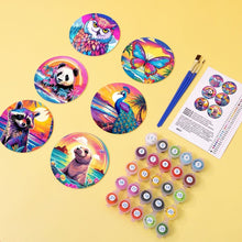 Laden Sie das Bild in den Galerie-Viewer, Malen nach Zahlen 10 cm Untersetzer (6 Stück) - Wildtier-Serie mit Panda, Waschbär und Robbe