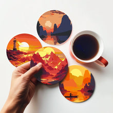 Laden Sie das Bild in den Galerie-Viewer, Malen nach Zahlen 10 cm Untersetzer (6 Stück) - Sonnenuntergangsszene