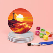 Laden Sie das Bild in den Galerie-Viewer, Malen nach Zahlen 10 cm Untersetzer (6 Stück) - Sonnenuntergangsszene