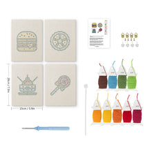 Laden Sie das Bild in den Galerie-Viewer, Punch Needle Set (4 Stück) mit Rahmen - Süßes &amp; Street Food