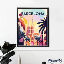 Laden Sie das Bild in den Galerie-Viewer, Diamond Painting – Reiseplakat Barcelona – 40 x 50 cm auf Keilrahmen gespannt