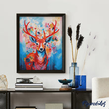 Laden Sie das Bild in den Galerie-Viewer, Diamond Painting - Bunter Hirsch in voller Blüte – 40 x 50 cm auf Keilrahmen gespannt