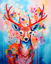 Laden Sie das Bild in den Galerie-Viewer, Diamond Painting - Bunter Hirsch in voller Blüte – 40 x 50 cm auf Keilrahmen gespannt