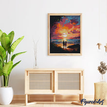Laden Sie das Bild in den Galerie-Viewer, Diamond Painting - Pärchen und bunter Sonnenuntergang – 40 x 50 cm auf Keilrahmen gespannt