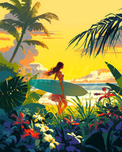 Laden Sie das Bild in den Galerie-Viewer, Diamond Painting - Surfer bei Sonnenuntergang – 40 x 50 cm auf Keilrahmen gespannt