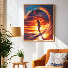 Laden Sie das Bild in den Galerie-Viewer, Diamond Painting - Surfmädchen und die große Welle – 40 x 50 cm auf Keilrahmen gespannt