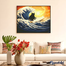 Laden Sie das Bild in den Galerie-Viewer, Diamond Painting - Die große Welle der schwarzen Katze – 40 x 50 cm auf Keilrahmen gespannt
