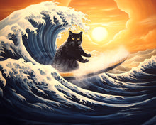 Laden Sie das Bild in den Galerie-Viewer, Diamond Painting - Die große Welle der schwarzen Katze – 40 x 50 cm auf Keilrahmen gespannt