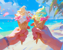 Laden Sie das Bild in den Galerie-Viewer, Diamond Painting - Eiscreme am Strand – 40 x 50 cm auf Keilrahmen gespannt