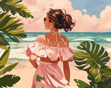 Laden Sie das Bild in den Galerie-Viewer, Diamond Painting - Liebliches Mädchen am Meer – 40 x 50 cm auf Keilrahmen gespannt