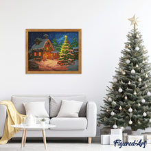 Laden Sie das Bild in den Galerie-Viewer, Diamond Painting - Schneebedeckte Weihnachtshütte – 40 x 50 cm auf Keilrahmen gespannt