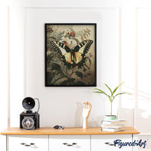 Laden Sie das Bild in den Galerie-Viewer, Diamond Painting - Schwalbenschwanz und weiße Blumen – 40 x 50 cm auf Keilrahmen gespannt