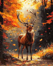 Laden Sie das Bild in den Galerie-Viewer, Diamond Painting - Majestätischer Hirsch im Herbst – 40 x 50 cm auf Keilrahmen gespannt