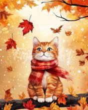 Laden Sie das Bild in den Galerie-Viewer, Diamond Painting - Gemütliche Herbstkatze – 40 x 50 cm auf Keilrahmen gespannt