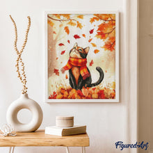 Laden Sie das Bild in den Galerie-Viewer, Diamond Painting - Verspielte Herbstkatze – 40 x 50 cm auf Keilrahmen gespannt