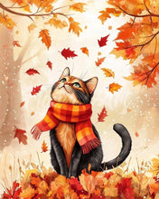 Laden Sie das Bild in den Galerie-Viewer, Diamond Painting - Verspielte Herbstkatze