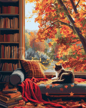 Laden Sie das Bild in den Galerie-Viewer, Diamond Painting - Herbstblick der Katze – 40 x 50 cm auf Keilrahmen gespannt