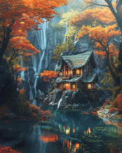 Laden Sie das Bild in den Galerie-Viewer, Diamond Painting - Herbsthütte am Wasserfall