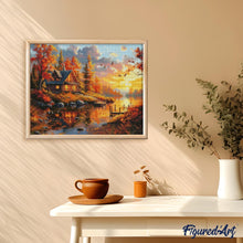 Laden Sie das Bild in den Galerie-Viewer, Diamond Painting - Herbstsonnenuntergang bei der Hütte