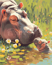 Laden Sie das Bild in den Galerie-Viewer, Diamond Painting - Baby-Nilpferd küsst Mama