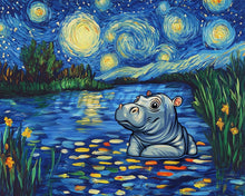 Laden Sie das Bild in den Galerie-Viewer, Diamond Painting - Nilpferd in der Sternennacht