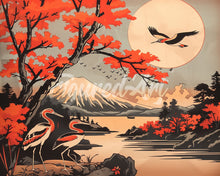 Laden Sie das Bild in den Galerie-Viewer, Diamond Painting - Kraniche mit Blick auf Mount Fuji