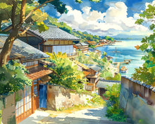 Laden Sie das Bild in den Galerie-Viewer, Diamond Painting - Küstenort in Japan – 40 x 50 cm auf Keilrahmen gespannt