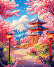 Laden Sie das Bild in den Galerie-Viewer, Diamond Painting - Sakura-Weg zur Pagode – 40 x 50 cm auf Keilrahmen gespannt
