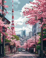 Laden Sie das Bild in den Galerie-Viewer, Diamond Painting - Tokio Sakura-Straße – 40 x 50 cm auf Keilrahmen gespannt