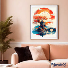 Laden Sie das Bild in den Galerie-Viewer, Diamond Painting - Pagode unter der aufgehenden Sonne – 40 x 50 cm auf Keilrahmen gespannt