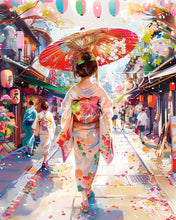 Laden Sie das Bild in den Galerie-Viewer, Diamond Painting - Yukata-Mädchen auf der Feststraße – 40 x 50 cm auf Keilrahmen gespannt