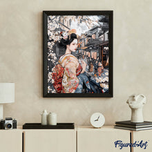 Laden Sie das Bild in den Galerie-Viewer, Diamond Painting - Geisha in einer Vintage-Straße – 40 x 50 cm auf Keilrahmen gespannt