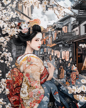 Laden Sie das Bild in den Galerie-Viewer, Diamond Painting - Geisha in einer Vintage-Straße – 40 x 50 cm auf Keilrahmen gespannt