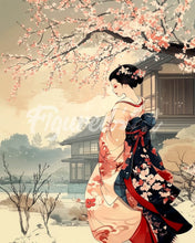 Laden Sie das Bild in den Galerie-Viewer, Diamond Painting - Vintage-Winter-Geisha-Szene – 40 x 50 cm auf Keilrahmen gespannt