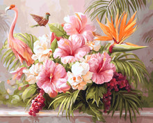 Laden Sie das Bild in den Galerie-Viewer, Diamond Painting - Hibiskus und Flamingo