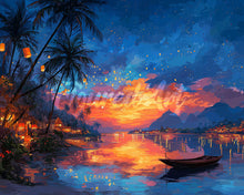 Laden Sie das Bild in den Galerie-Viewer, Diamond Painting - Sonnenuntergang am Laternenstrand
