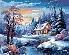 Laden Sie das Bild in den Galerie-Viewer, Diamond Painting - Winterliches Flusscottage
