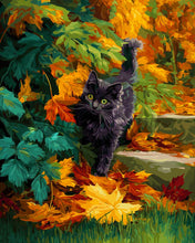 Laden Sie das Bild in den Galerie-Viewer, Diamond Painting - Schwarze Katze im Herbst